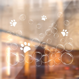 Pet wash Bubbels met poot witte kleur omtrek Raamsticker