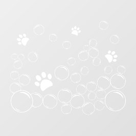 Pet wash Bubbels met poot witte kleur omtrek Raamsticker