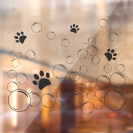 Pet wash Bubbels met poot zwarte kleuromtrek Raamsticker