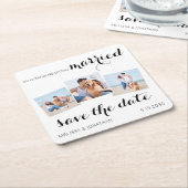 Pet Wedding 3 Foto Collage Dog bewaart de datum Kartonnen Onderzetters (Schuin)