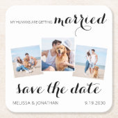 Pet Wedding 3 Foto Collage Dog bewaart de datum Kartonnen Onderzetters (Voorkant)