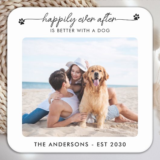 Pet Wedding Custom Photo Dog, gelukkig altijd daar Kartonnen Onderzetters