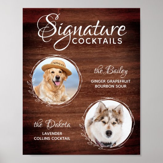 Pet Wedding Dog Bar Handtekening Cocktails Drink Poster (Voorkant)