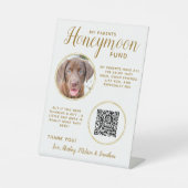 Pet Wedding Dog Foto Gold QR Code Honeymoon Fund Reclamebord Met Voetstuk (Voorkant)