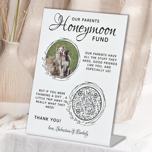 Pet Wedding Honeymoon Fonds Dog Foto Venmo QR Code Reclamebord Met Voetstuk