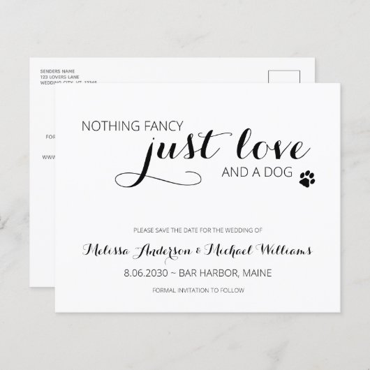 Pet Wedding Just Love Budget Dog Save the Date (Voorkant / Achterkant)