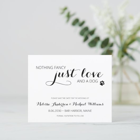 Pet Wedding Just Love Budget Dog Save the Date (Staand voorkant)