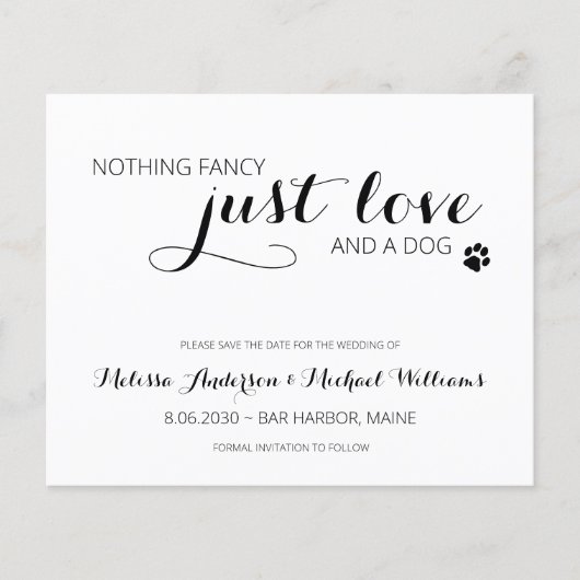 Pet Wedding Just Love Budget Dog Save the Date (Voorkant)