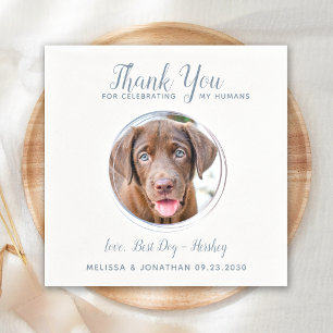 Pet Wedding Modern Dusty Blue Dog Foto Dank je Servet