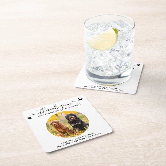 Pet Wedding Modern Elegant Script Foto bedankt Kartonnen Onderzetters (Insitu)
