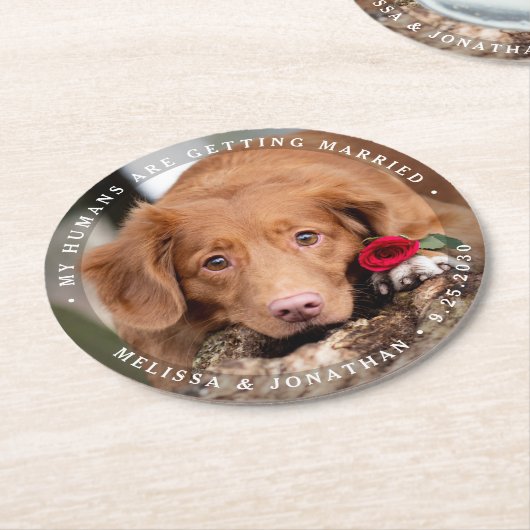 Pet Wedding Personalized Dog Photo Verloving Ronde Kartonnen Onderzetter (Gebogen)