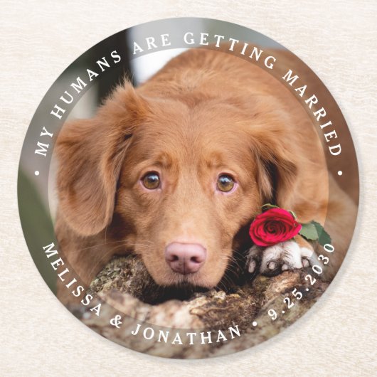 Pet Wedding Personalized Dog Photo Verloving Ronde Kartonnen Onderzetter (Voorkant)