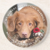 Pet Wedding Personalized Dog Photo Verloving Zandsteen Onderzetter (Voorkant)