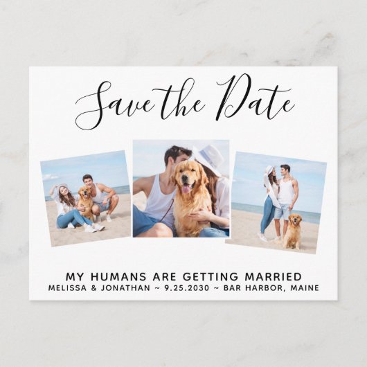 Pet Wedding Photo Collage Dog bewaart de datum Aankondigingskaart (Voorkant)