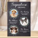 Pet Wedding Signature Drinken 3 Foto Chalkboard Poster<br><div class="desc">De handtekening Drink van je huisdieren. Neem je beste hond, beste kat en elk huisdier mee op je bruiloft met zijn eigen drink bar voor je gasten. Perfect voor hondenliefhebbers, en een speciale hondenbar zal een hit zijn op je bruiloft. Eenvoudig maar elegant wit met eucalyptusbladeren op kalkplanleisteen. Pas dit...</div>