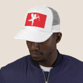 Pet witte cupid op rood (In situ)