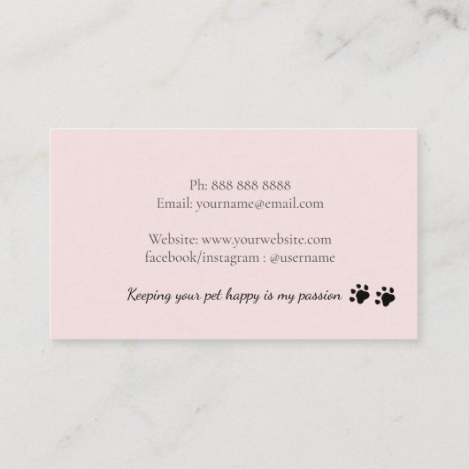 Pet zit Dog loopt roze Visitekaartje (Achterkant)