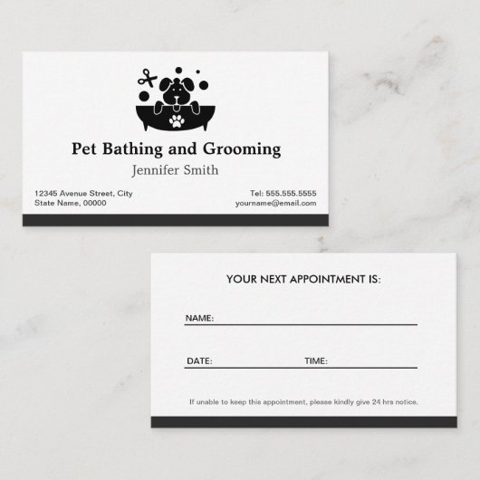 Pet-zwemmen en -kammen - Benoeming Afsprakenkaartje (Voorkant / Achterkant)