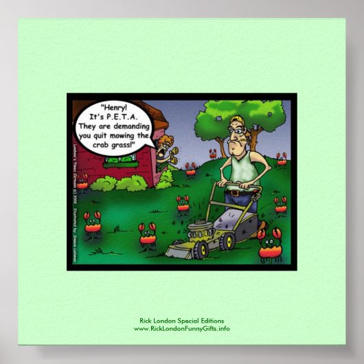 PETA & De Cartoonposter van Crabgrass Grappige Pos Poster (Voorkant)