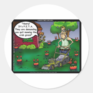 PETA & De Crabgrass Grappige T-shirts Mokken Cadea Ronde Sticker