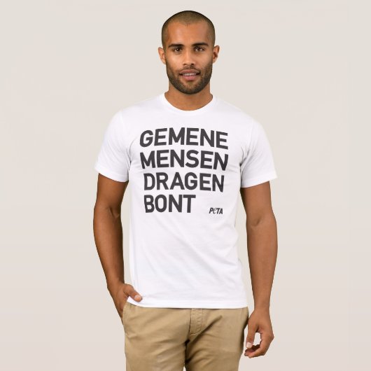 PETA Gemene mensen dragen bont T-shirt (Voorkant volledig)