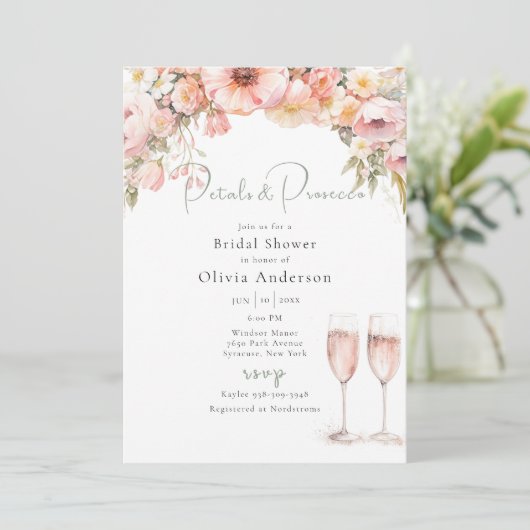 Petaal en Prosecco Vrijgezellenfeest Kaart (Staand voorkant)