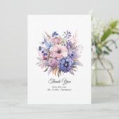 Petaal Roze, Korenbloem Blauw & Mauve Paarse Bruil Bedankkaart (Staand voorkant)