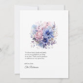Petaal Roze, Korenbloem Blauw & Mauve Paarse Bruil Bedankkaart (Achterkant)