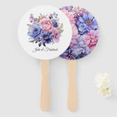 Petaal Roze, Korenbloem Blauw & Mauve Paarse Bruil Handwaaier (Voorkant en achterkant)