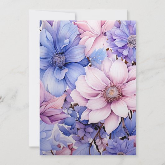 Petaal Roze, Korenbloem Blauw & Mauve Paarse Bruil Kaart (Achterkant)