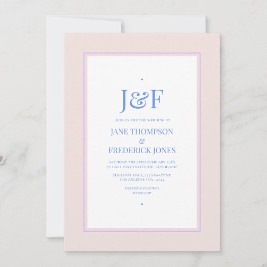 Petaal Roze, Korenbloem Blauw & Mauve Paarse Bruil Kaart (Voorkant)