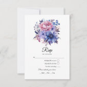 Petaal Roze, Korenbloem Blauw & Mauve Paarse Bruil RSVP Kaartje (Voorkant)