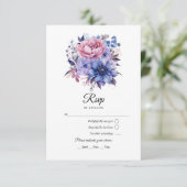 Petaal Roze, Korenbloem Blauw & Mauve Paarse Bruil RSVP Kaartje (Staand voorkant)