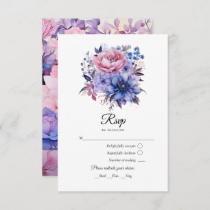 Petaal Roze, Korenbloem Blauw & Mauve Paarse Bruil RSVP Kaartje