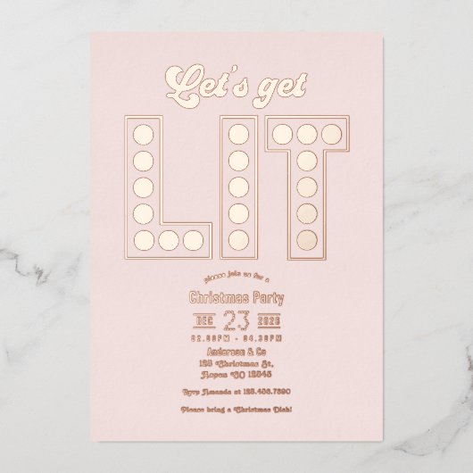 Petal Glow Let's Get Lit Retro Christmas Party Folie Uitnodiging (Voorkant)