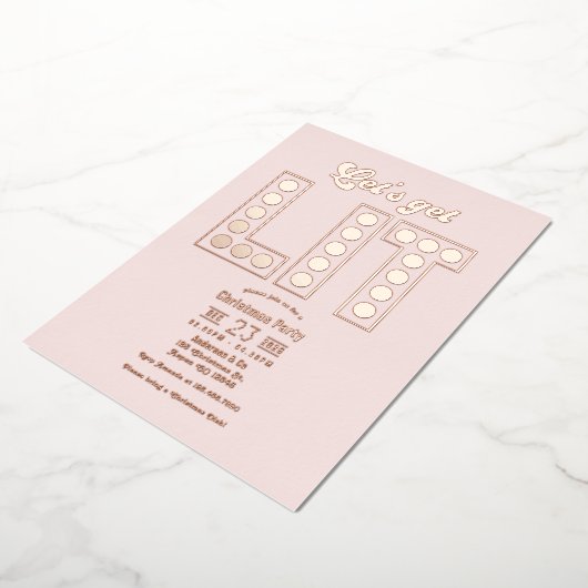 Petal Glow Let's Get Lit Retro Christmas Party Folie Uitnodiging (Gedraaid)