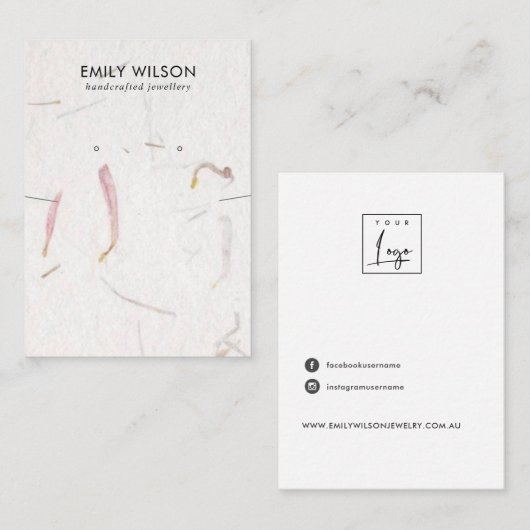 PETAL HANDGEMAAKTE PAPIER KETTING OORBEL DISPLAY VISITEKAARTJE (Voorkant / Achterkant)