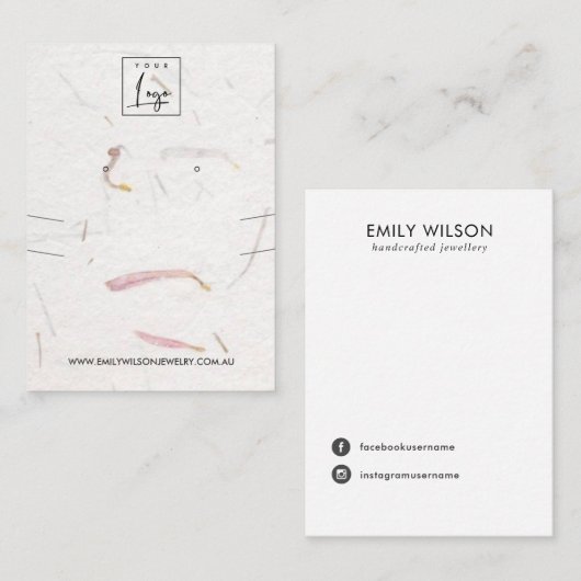 PETAL HANDGEMAAKTE PAPIER KETTING OORBEL DISPLAY VISITEKAARTJE (Voorkant / Achterkant)