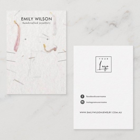 PETAL HANDGEMAAKTE PAPIER KETTING OORBEL DISPLAY VISITEKAARTJE (Voorkant / Achterkant)