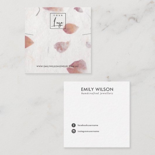 PETAL HANDMADE PAPIER KETTING BRACELET VIERKANTE VISITEKAARTJE (Voorkant / Achterkant)