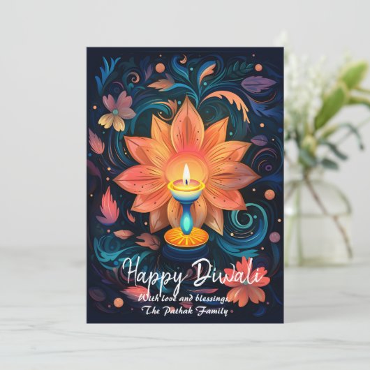 Petal Light Wishes Diwali card Kaart (Staand voorkant)
