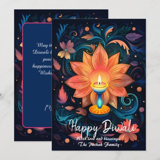 Petal Light Wishes Diwali kaart (Voorkant / Achterkant)