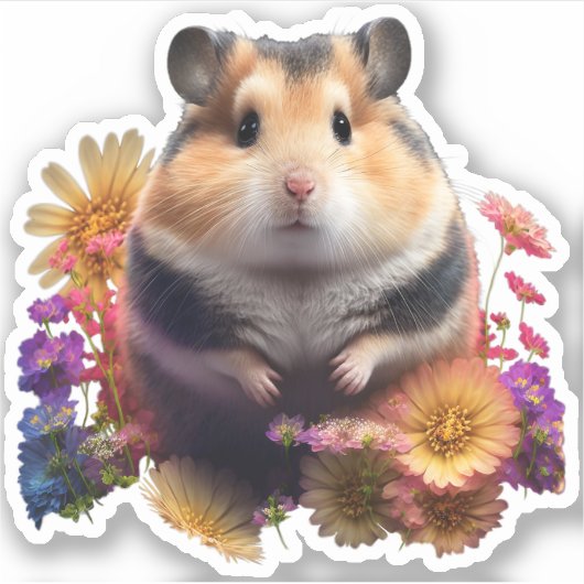Petal Paws - Cute Floral Hamster Sticker (Voorkant)