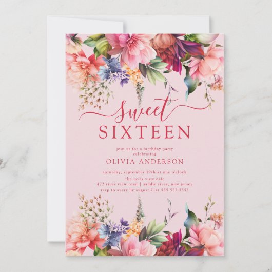 Petal Perfection Sweet Zestien Uitnodiging (Voorkant)