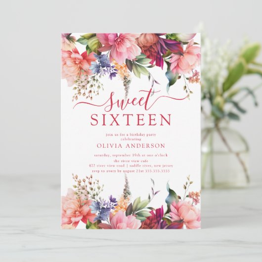 Petal Perfection Sweet Zestien Uitnodiging (Staand voorkant)