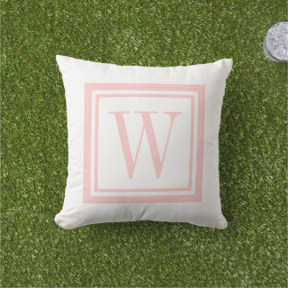 Petal Pink and White Classic Square Monogram Buitenkussen