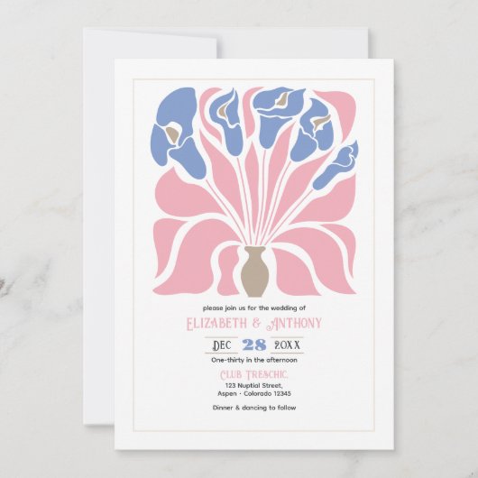 Petal Pink/Cornflower Abstract Floral Boho Wedding Kaart (Voorkant)