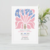 Petal Pink/Cornflower Abstract Floral Boho Wedding Kaart (Staand voorkant)