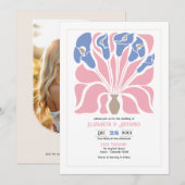 Petal Pink/Cornflower Abstract Floral Boho Wedding Kaart (Voorkant / Achterkant)