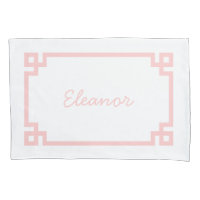 Petal Pink Greek Key Monogram Standaard Kussen Hoe